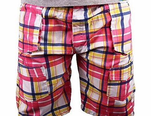 Generic Boys Multi Pocketed Checked Combo Cargo Shorts (2 Year, Coral Style 2)