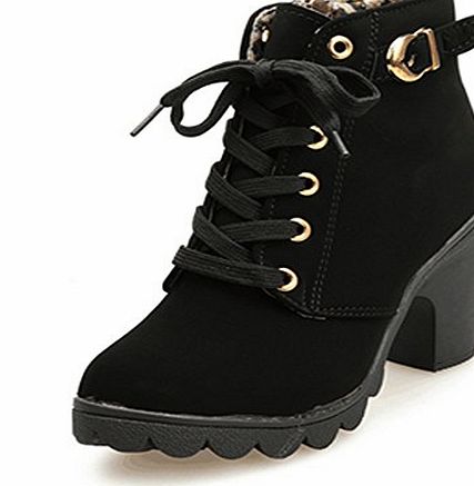 Generic Casual Shoes Chunky Heel Short Boots High Heel Side zipper Martin Boots Thick Soled Shoes (5, Black)