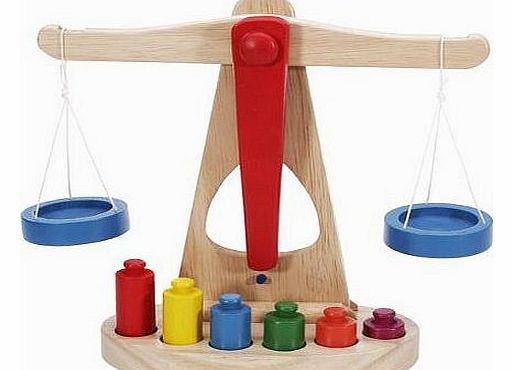 Children Toy Wooden Balance Scale with 6 Weights, Great for Childrens Learning