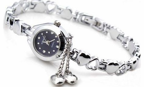 Elegant Womens Quartz Bracelet Watch with Hear Chain Pendant