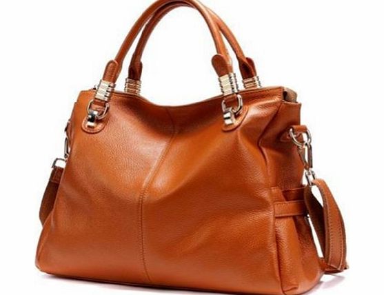 Generic Genuine Leather Luxury Women Shoulder Handbag Totes Hobo Shoppers Square Bag (Brown)