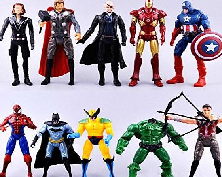 Generic MARVEL AVENGERS SUPERHEROES ACTION FIGURE TOYS PLAYSETS FOR KIDS INCLUDED HULK,WOLVERINE,SPIDERMAN,BATMAN,IRONMAN,CAPTAIN AMERICA,THOR etc-PACK OF 10
