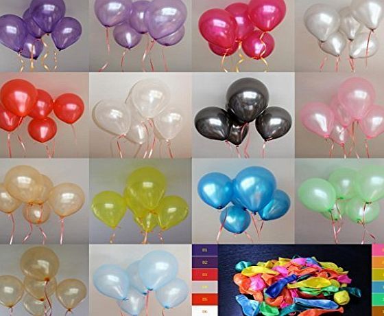 Generic Pack of 100pcs 10 Assorted Colours Latex Party Balloons Pearl Helium Wedding Birthday Celebration Party Balloons by Generic