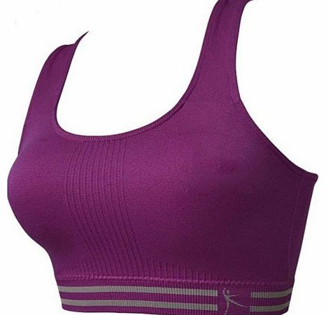 SPORTS BRA YOGA STRETCH CROP TOP-REMOVABLE PADS-RACER BACK- (SMALL-MED 32A-34B, PURPLE)