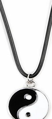 Generic Vintage Style Silver Necklace Retro Choker Jewellery Black Leather Cord Charming Pendant For Women Men - Yin Yang