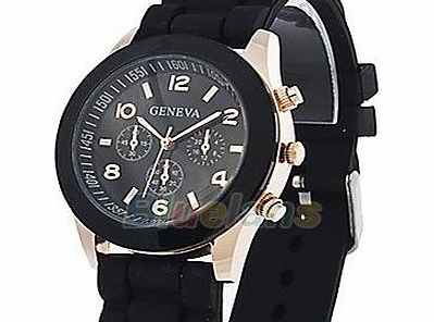 Geneva Ladiess Geneva ``Hot Sale 2013`` New Fashion Black Silicone Jelly Gel Analog Quartz Sports Wrist Watch - Free UK Delivery   Gift Box Included!