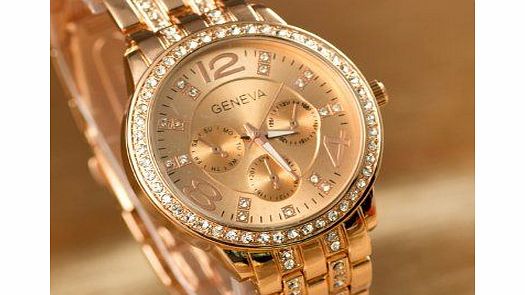 New Ladiess Geneva ``Hot Sale 2013`` Rose Gold,Crystal Bezel Style, Analog Quartz, Stainless Steel Designer Bracelet Wrist Watch - Free UK Delivery!