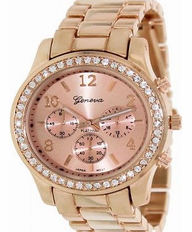 Geneva Platinum Womens 9073.RoseGold.RoseGold Rose-Gold Stainless-Steel Quartz Watch with Rose-Gold Dial