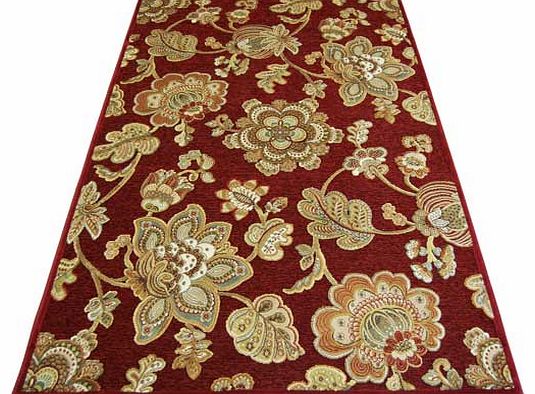 Floral Chenille Rug - Wine - 100 x 140cm