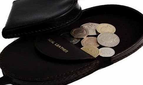 Gents Leather Belts Mens Real Leather Coin Tray Purse Large Coins Pouch Wallet (Black)