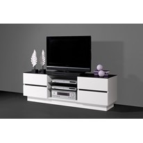 Gyras TV Unit in White High Gloss and Black Glass