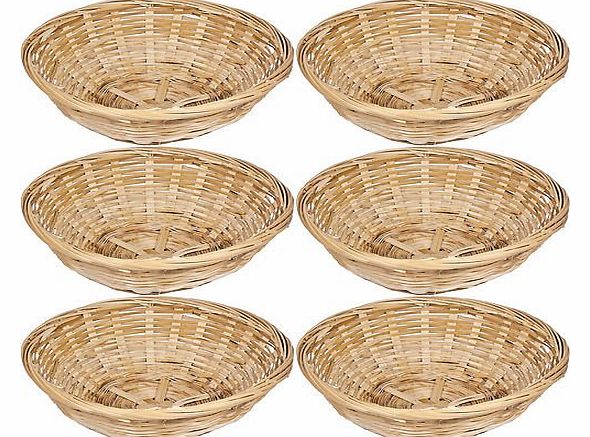 Set Of 6 Vintage Round Natural Bamboo Wicker Bread Basket Storage Hamper Trays
