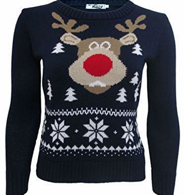 Get The Trend Childrens Christmas Jumper Boys Girls Reindeer Xmas Knitted Sweater Pullover New (3-4 YEARS, Navy Ru