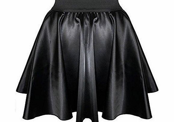 Get The Trend Womens PVC Wet Look Mini Skater Skirt Ladies Girls Black Flared Fux leather Skirt (S/M)