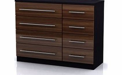 Wyoming Gloss 8 Drawer Chest of Drawers - 4 Plus 4 Drawer Chest - 4 Large Drawers - 4 Small Drawers - Black Frame - Walnut Drawers - Silver Handles - Wood - Contemporary Bedroom Furniture