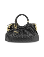 Black Quilted Nappa Leather Large Satchel Bag