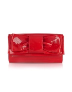 Front Bow Red Patent Leather Clutch Bag