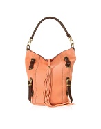 Front Tassel Salmon Pink Suede and Leather Hobo Bag