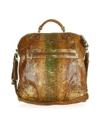 Golden Brown Reptile Leather Large Tote Bag