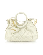 Ivory Quilted Nappa Leather Satchel Bag