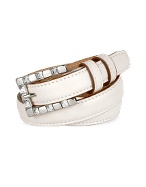Ghibli Jeweled Buckle White Calf Leather Skinny Belt