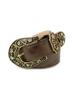 Jeweled Dark Brown Calf Leather Western-style Belt