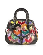 Multicolor Patchwork Python Zip Tote Handbag
