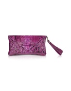 Purple Python Skin Envelope Clutch Bag