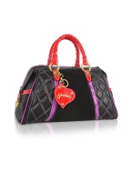 Quilted Black Leather Trim Bauletto Bag