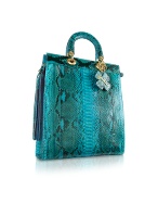 Turquoise Python Skin Large Tote Bag