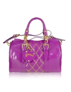 Violet Quilted Patent Leather Satchel Bag