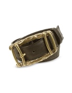 Ghibli Women` Oversized Buckle Brown Washed Calf Leather Belt