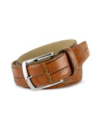 Men` Brown Croco Stamped Italian Calf Leather Belt