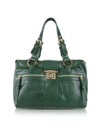 Gianfranco Ferre Menta - Green Reptile Stamped Leather Satchel Bag