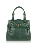 Menta - Green Reptile Stamped Leather Tote Bag