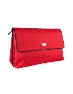 Red Logoed Canvas and Leather Evening Clutch