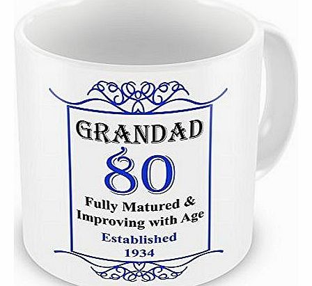 GIFT MUGS GRANDAD 80th Birthday Established 1934 Year Mug - Blue
