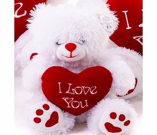 Gifts and More Gifts 10`` (25cm) White Teddy Bear Holding a Red heart with ``I Love You`` inscribed on it