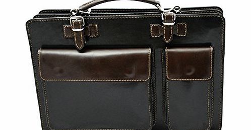 Giglio Classic Style Italian Leather Briefcase (Black and Dark Brown)