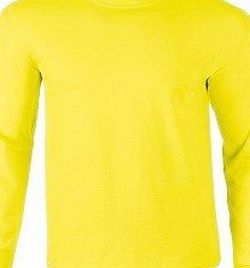 GILDAN  Mens Plain Crew Neck Ultra Cotton Long Sleeve T-Shirt (M) (New Safety Green)