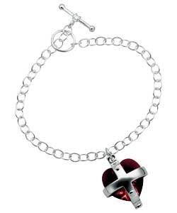 giles Deacon Sterling Silver Red Heart Cage Bracelet