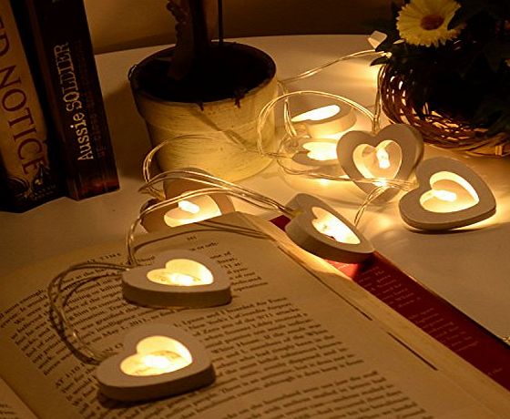 Gimartuk 10 Led Warm White Wooden Heart Fairy String Light Xmas Wedding Decor Party Lighting Battery Powered (10 LED)