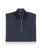 Menand#39;s Blue Zip Turtleneck Sweater