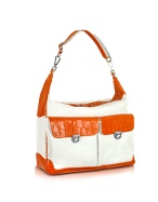 City - White and Orange Croco Trim Messenger Bag
