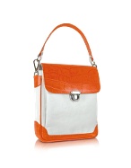 City - White and Orange Croco Trim Small Messenger Bag