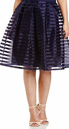 Girls On Film  Womens Stripe Sheer Overlay A-Line Skirt, Blue (Cobalt), Size 8