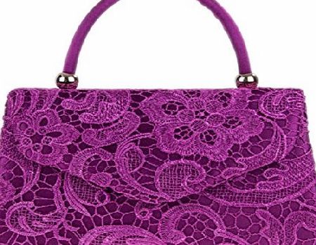 Girly Handbags  Lace Satin Top Handle Clutch Bag Handbag Elegant Weeding Party Vintage Party Designer Inspired Womens Fashion -- Purple