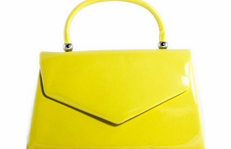 Girly Handbags  New Neon Yellow Nude Patent Clutch Bag Handbag Small Hard Case Designer Celeb (White)