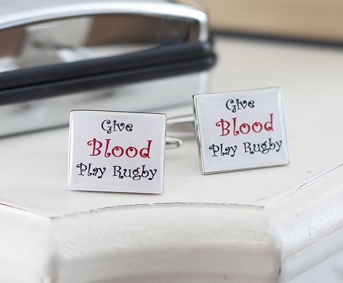 Give Blood Play Rugby Cufflinks in Personalised