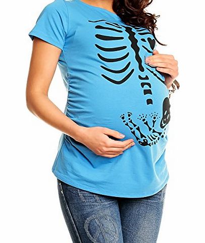 Glamour Empire Happy Mama Womens Pregnancy Maternity Skeleton Print Short Sleeve T-Shirt 026 (UK 16/18, Red)